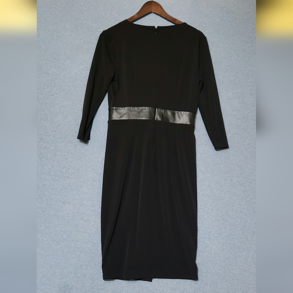 Tahari Black Sheath Midi Dress V-Neck Long Sleeve - Picture 2 of 2